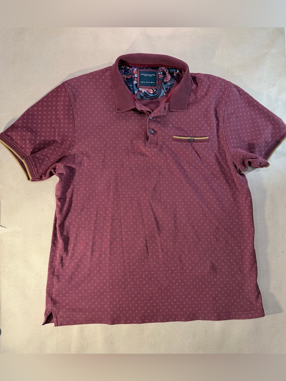 Denim & Flower Ricky Singh Maroon Patterned Polo – Men’s XL